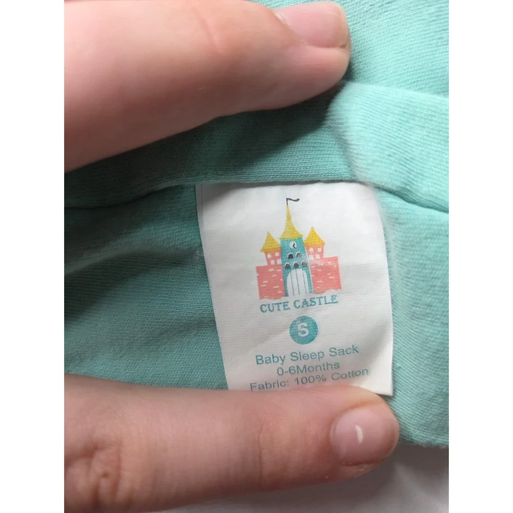 Cute Castle Baby Sleep Sack‎ 0-6 Months Mint Green 100% Cotton 2-Way Zipper S